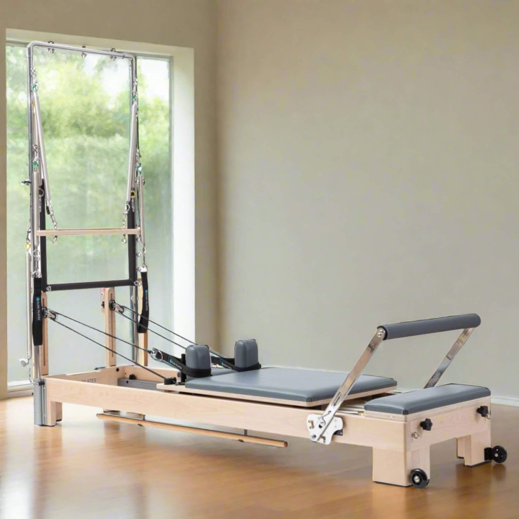 Elina Pilates Lignum Wooden Reformer With Tower [USA 300500] (SAK54321) - Saksby Wholesale - Gray Color Lifestyle Image