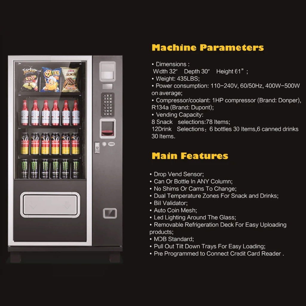 EPX 5ft Snacks And Drinks Combo Vending Machine With Refrigeration And Bill Acceptor SAK51689 Saksby - Features