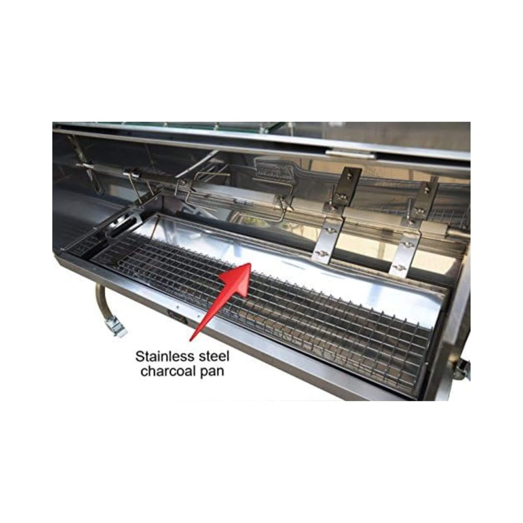 Extra-Large 52-Inch Stainless Steel Propane And Charcoal BBQ Rotisserie (SAK14873) - Saksby Wholesale - Charcoal Pan View