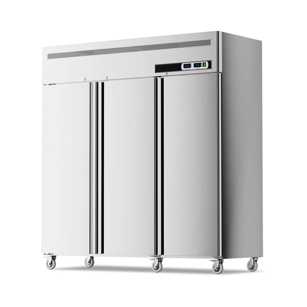 Extra-Large 72-Inch 54 Cu.Ft Commercial 3-Door Upright Reach-In Refrigerator With Wheels (SAK68325)  - Saksby Wholesale - Front Side View