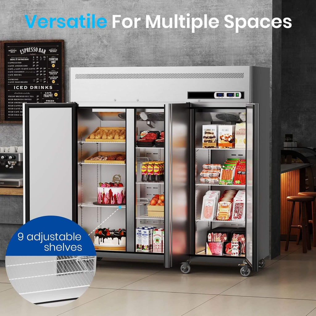 Extra-Large 72-Inch 54 Cu.Ft Commercial 3-Door Upright Reach-In Refrigerator With Wheels (SAK68325)  - Saksby Wholesale - Multiple Spaces