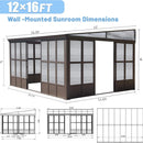 [12X16FT] Extra-Large Heavy-Duty All-Season Sunroom With Sliding Doors And Polycarbonate Windows (SAK98357) - Saksby Wholesale - Dimensions