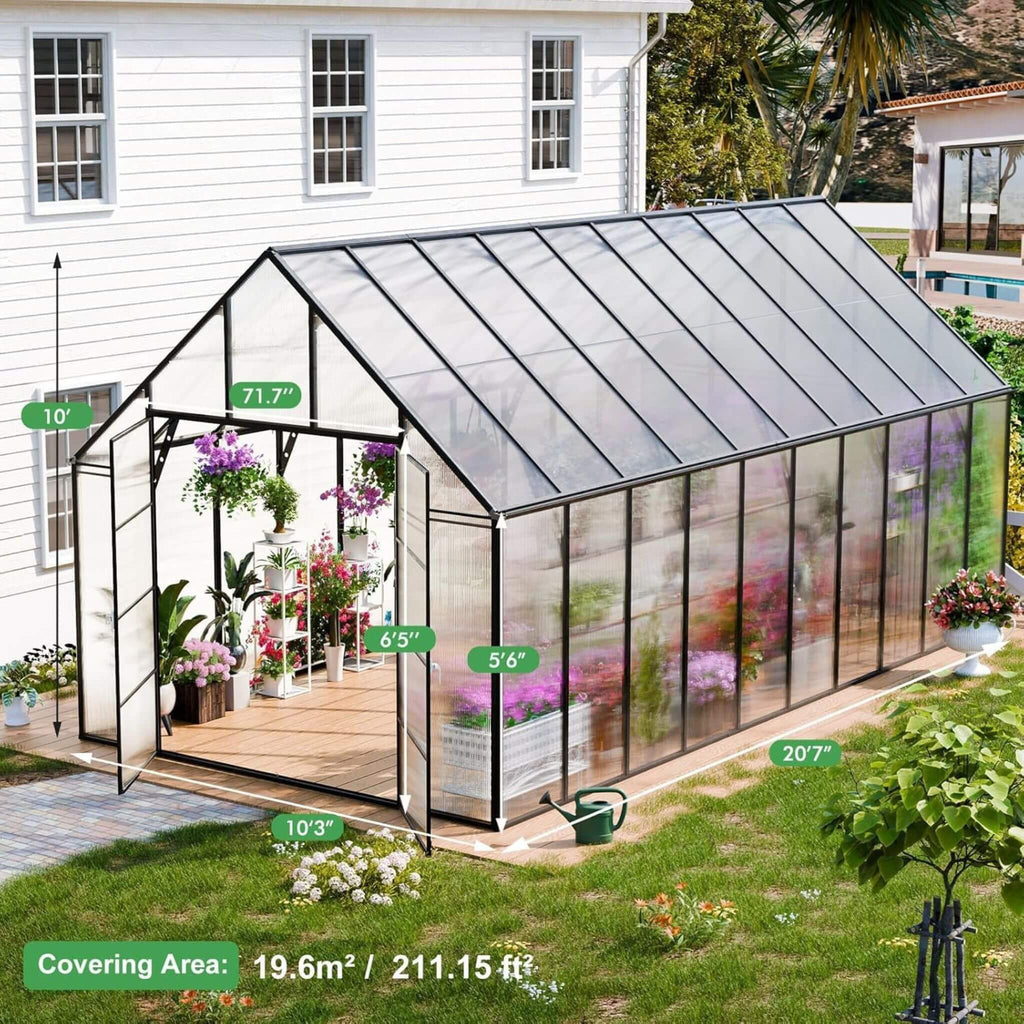 [10X20FT] Extra-Large Heavy-Duty Outdoor Backyard Greenhouse With Adjustable Roof Vents, 4MM (SAK59482)  - Saksby Wholesale - Dimensions