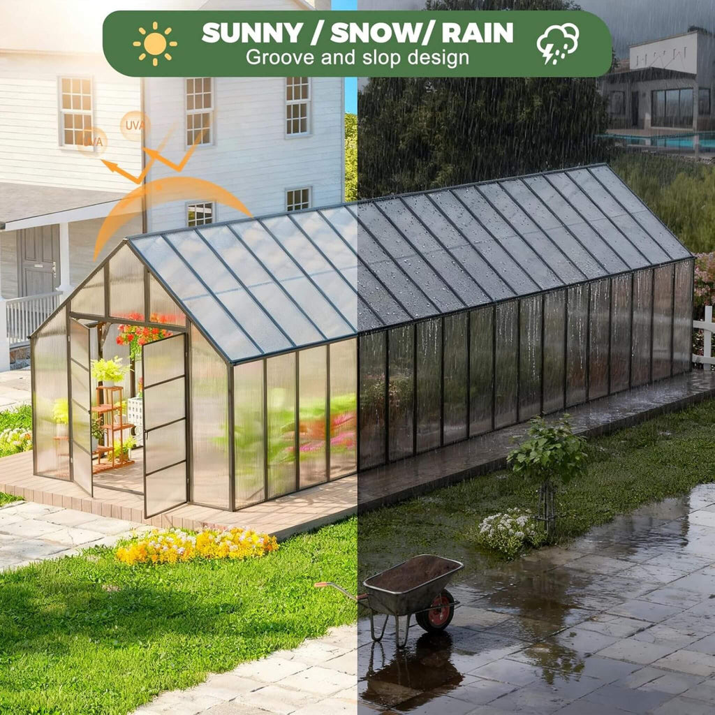 Extra-Large Heavy-Duty Outdoor Walk-In Greenhouse With Adjustable Roof Vents, 4MM (SAK26174) - Saksby Wholesale - All-Weather Resistant Feature