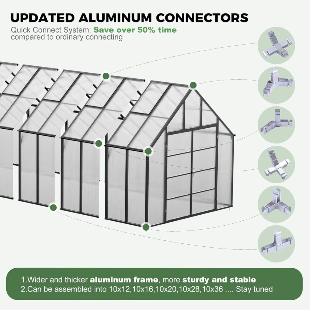 Extra-Large Heavy-Duty Outdoor Walk-In Greenhouse With Adjustable Roof Vents, 4MM (SAK26174) - Saksby Wholesale - Aluminum Connectors Details