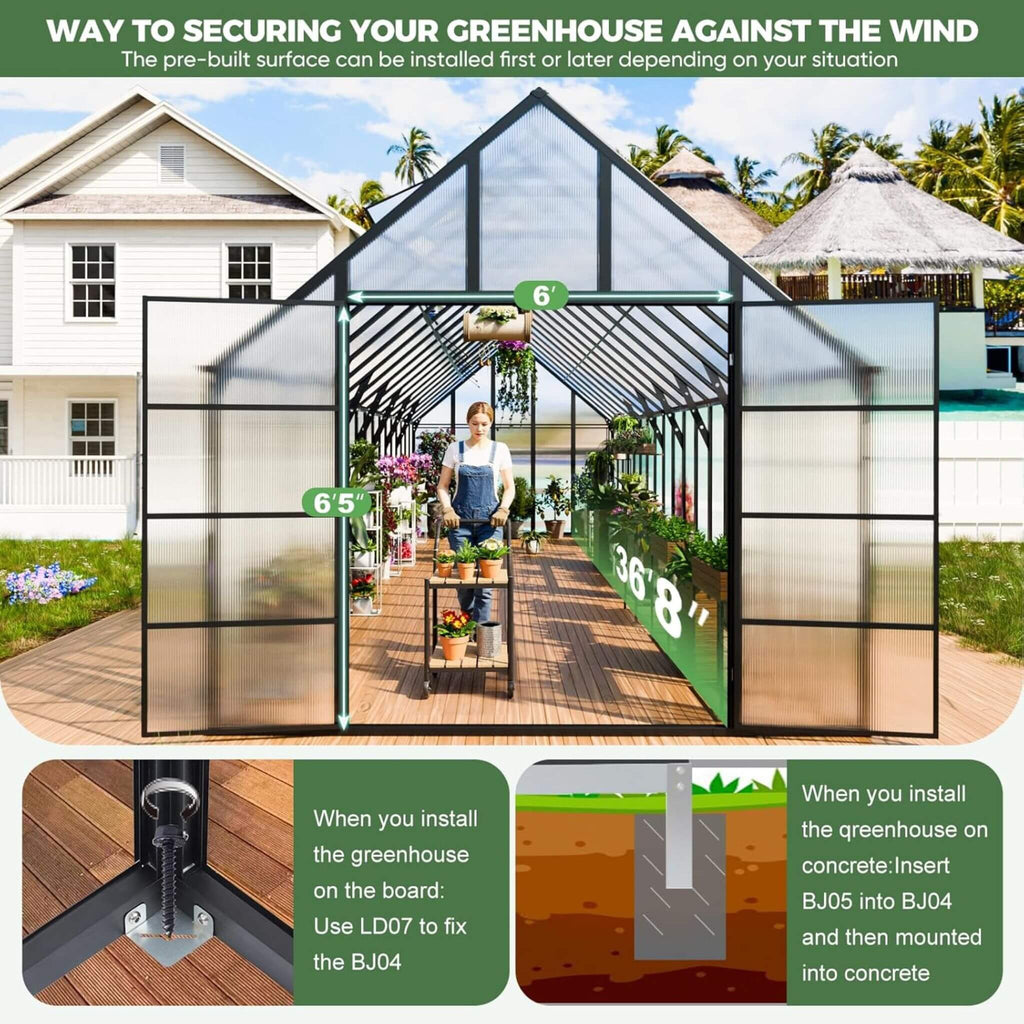 Extra-Large Heavy-Duty Outdoor Walk-In Greenhouse With Adjustable Roof Vents, 4MM (SAK26174) - Saksby Wholesale - Secured Against The Wind