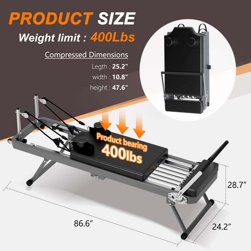 Extra Large Multi-Functional Pilates Reformer Machine With Dynamic Resistance Cords And Aerobic Rebounder, Black (SAK32879) - Saksby Wholesale - Dimensions And Weight