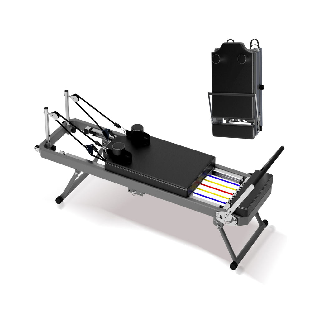 Extra Large Multi-Functional Pilates Reformer Machine With Dynamic Resistance Cords And Aerobic Rebounder, Black (SAK32879) - Saksby Wholesale - Full And Fold Display In White Background