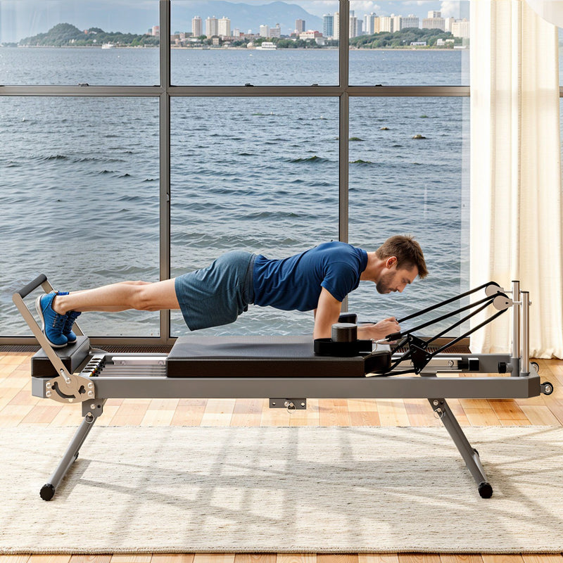 Extra Large Multi-Functional Pilates Reformer Machine With Dynamic Resistance Cords And Aerobic Rebounder, Black (SAK32879) - Saksby Wholesale - Indoor Lifestyle