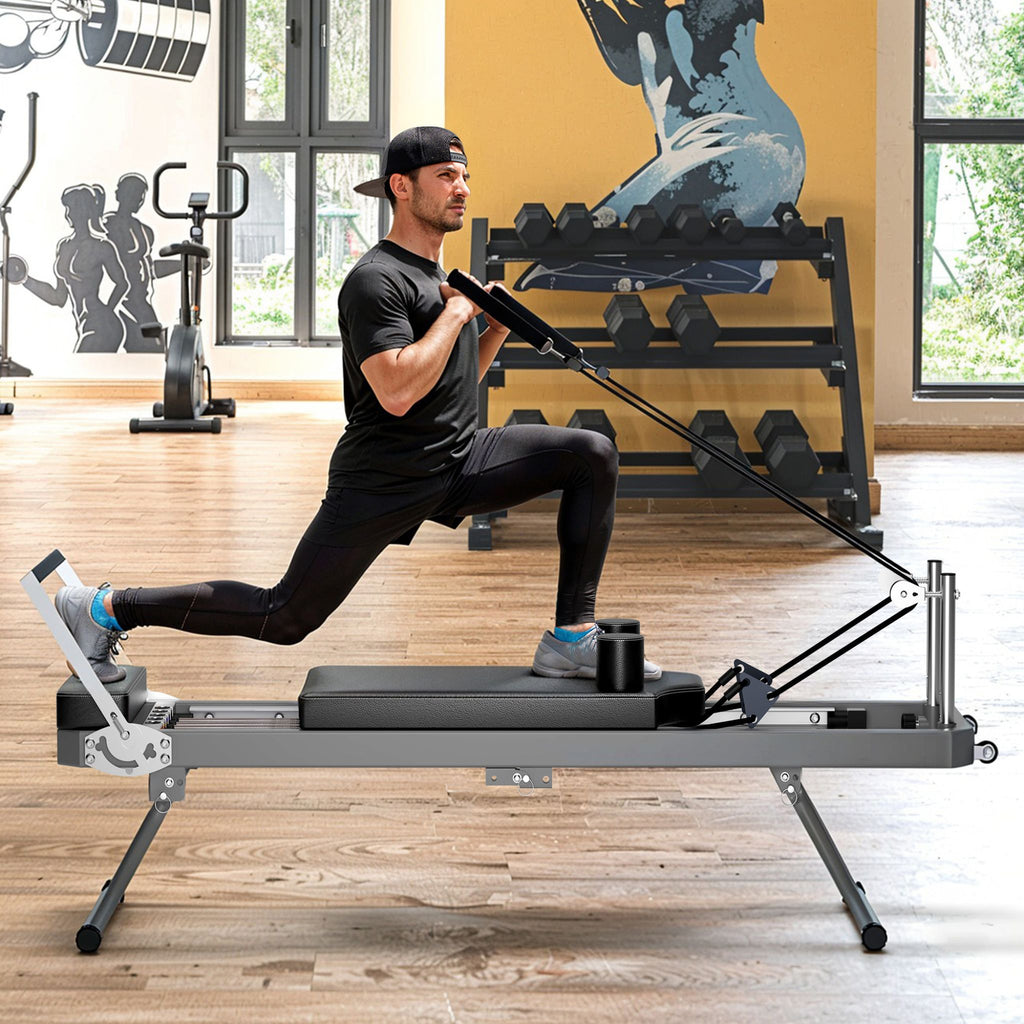 Extra Large Multi-Functional Pilates Reformer Machine With Dynamic Resistance Cords And Aerobic Rebounder, Black (SAK32879) - Saksby Wholesale - Lifestyle