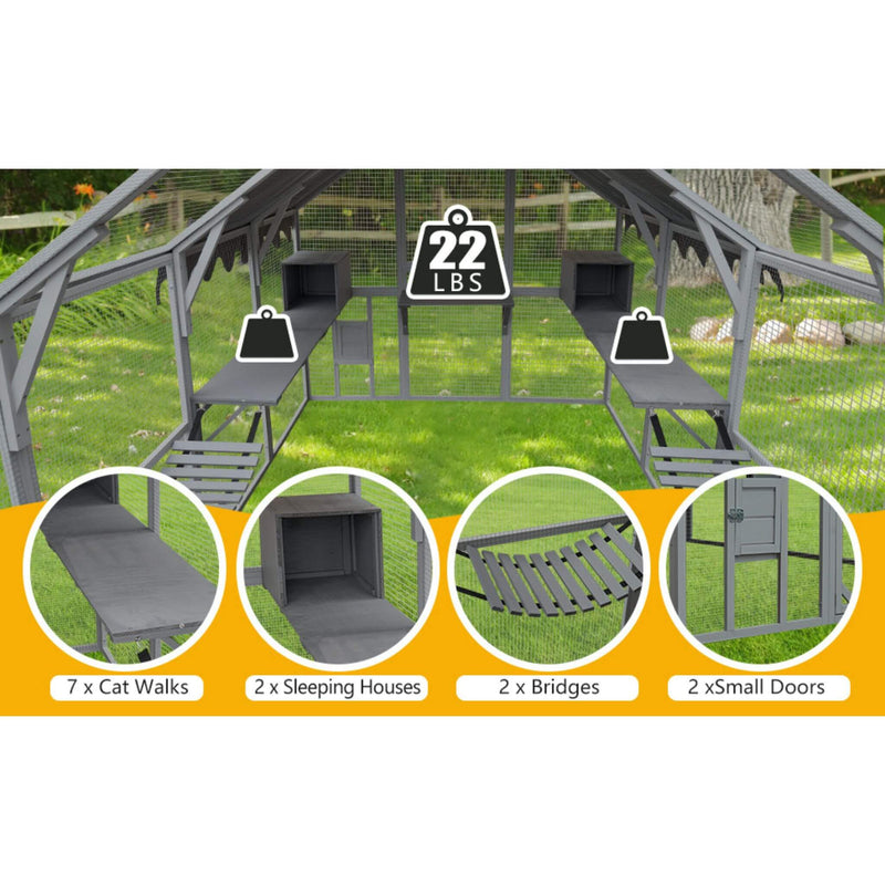 Extra Large Outdoor Cat Kitten Playpen House With Platforms, And Waterproof Cover (SAK55092) - Saksby Wholesale - Accessories