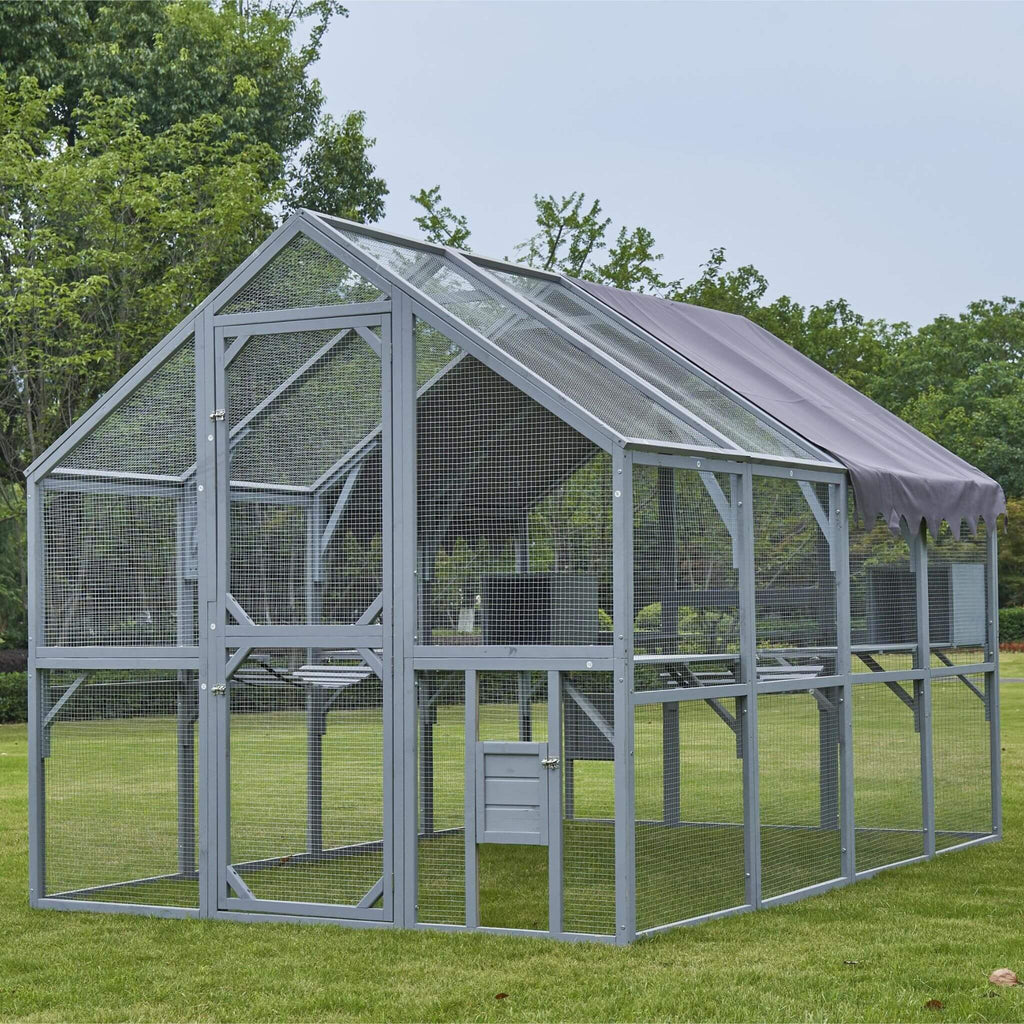Extra Large Outdoor Cat Kitten Playpen House With Platforms, And Waterproof Cover (SAK55092) - Saksby Wholesale - Outside Setup