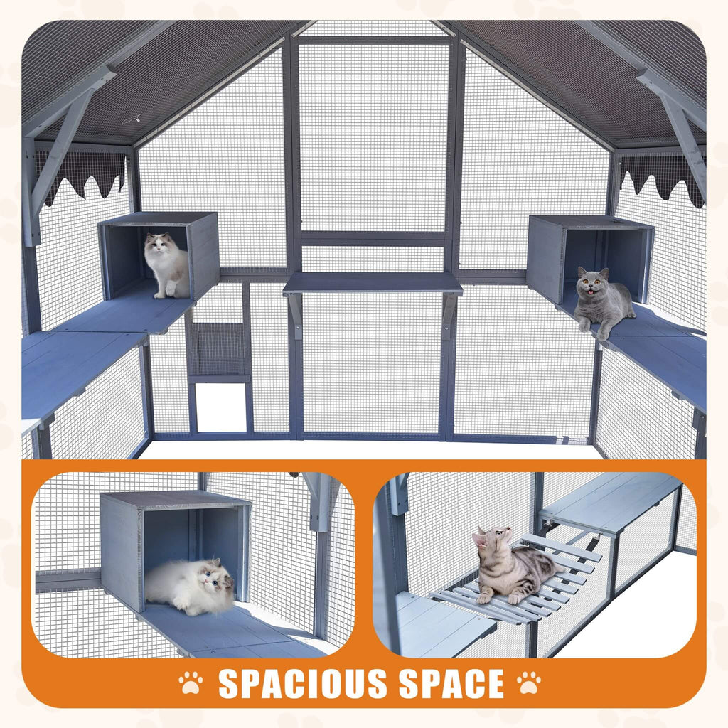 Extra Large Outdoor Cat Kitten Playpen House With Platforms, And Waterproof Cover (SAK55092) - Saksby Wholesale - Spacious Space