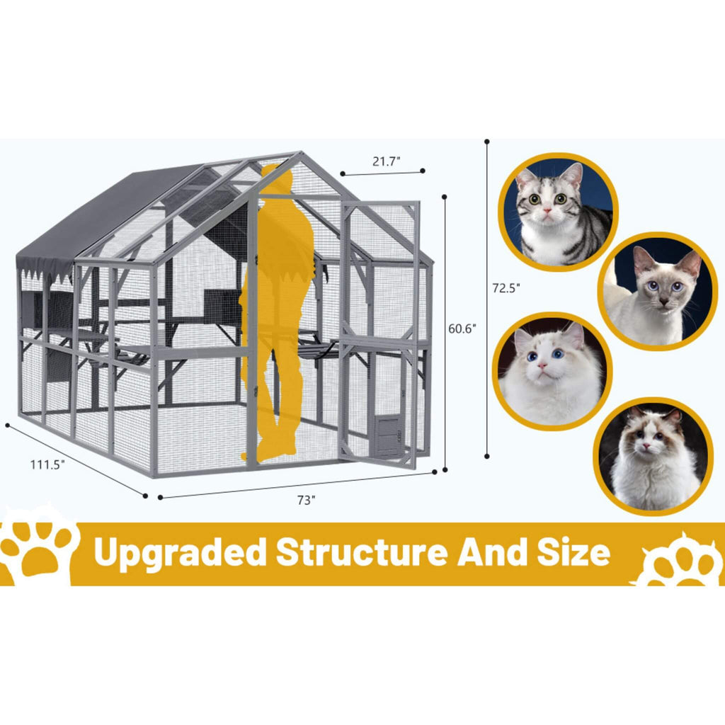 Extra Large Outdoor Cat Kitten Playpen House With Platforms, And Waterproof Cover (SAK55092) - Saksby Wholesale - Structure And Size