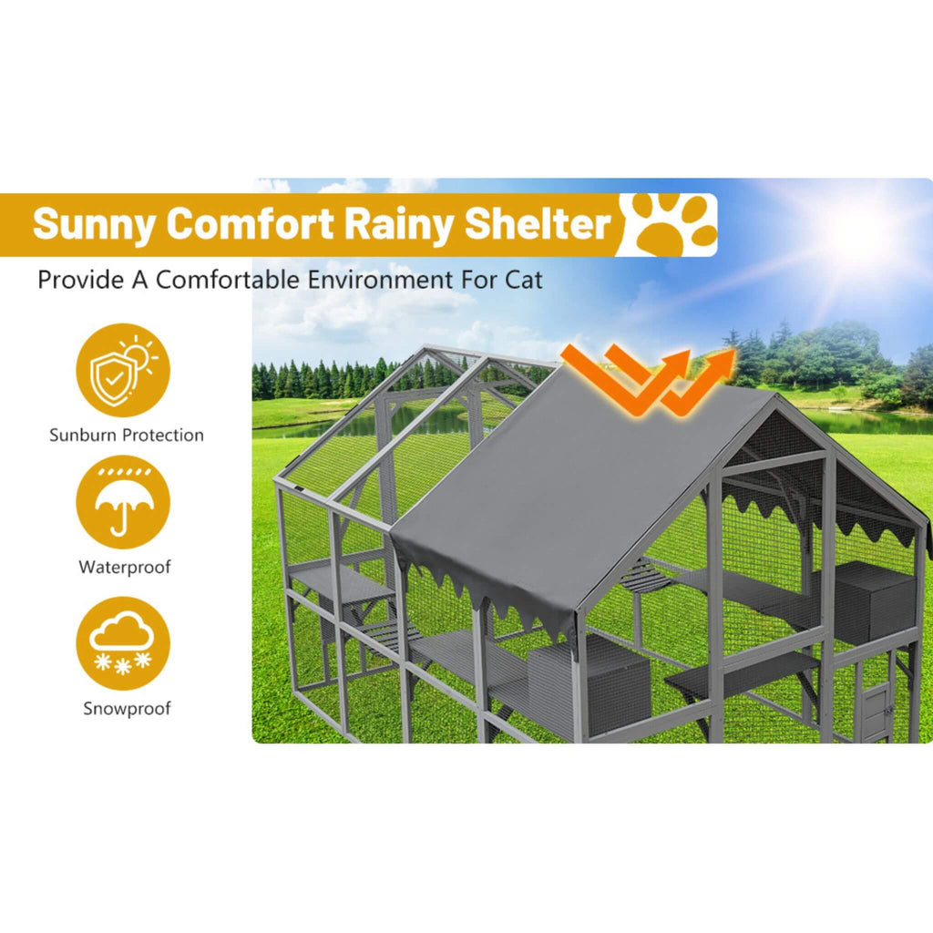 Extra Large Outdoor Cat Kitten Playpen House With Platforms, And Waterproof Cover (SAK55092) - Saksby Wholesale - Weatherproof Resistant