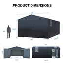 Extra-Large Outdoor Galvanized Steel Outdoor Storage Shed With Skylight Roof (SAK42671) - Saksby Wholesale - Black 13X20FT Dimensions
