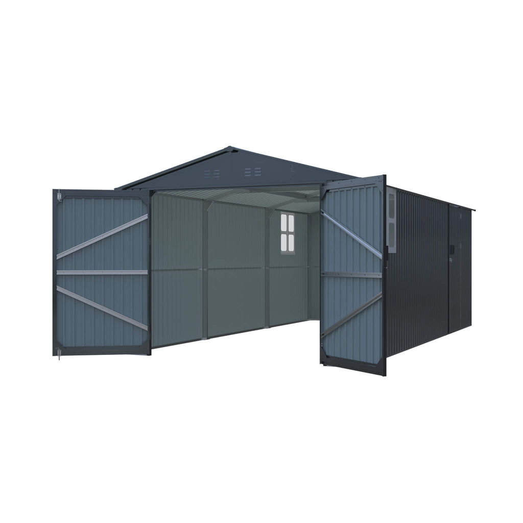 Extra-Large Outdoor Galvanized Steel Outdoor Storage Shed With Skylight Roof (SAK42671) - Saksby Wholesale - Front Left View On White Background