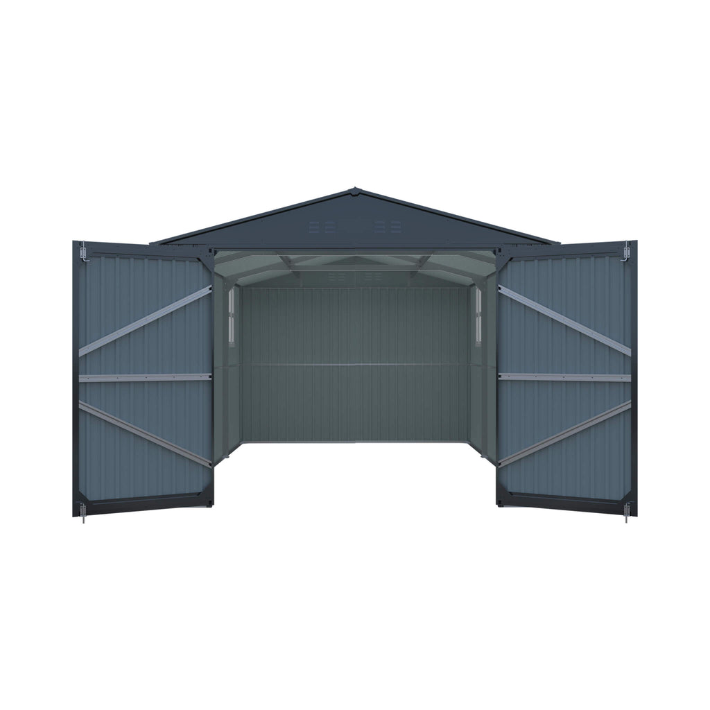 Extra-Large Outdoor Galvanized Steel Outdoor Storage Shed With Skylight Roof (SAK42671) - Saksby Wholesale - Front View On White Background