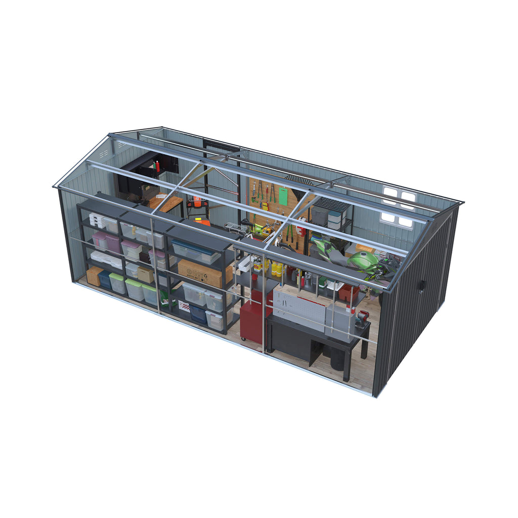 Extra-Large Outdoor Galvanized Steel Outdoor Storage Shed With Skylight Roof (SAK42671) - Saksby Wholesale - Top Inside View On White Background