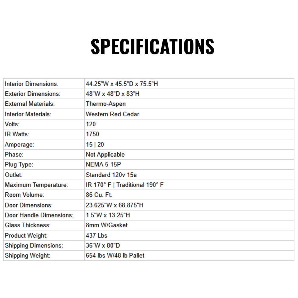 Finnmark FD-4 Trinity 2-Person Home Infrared & Steam Sauna Combo [FD-KN004] (SAK41865)  - Saksby Wholesale -  Specifications View
