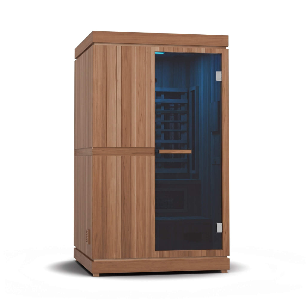 FINNMARK FD-4 Trinity 2 Person Home Sauna With Infrared And 120V Traditional Heater (SAK41865) - Saksby Wholesale - With Blue Lighting View