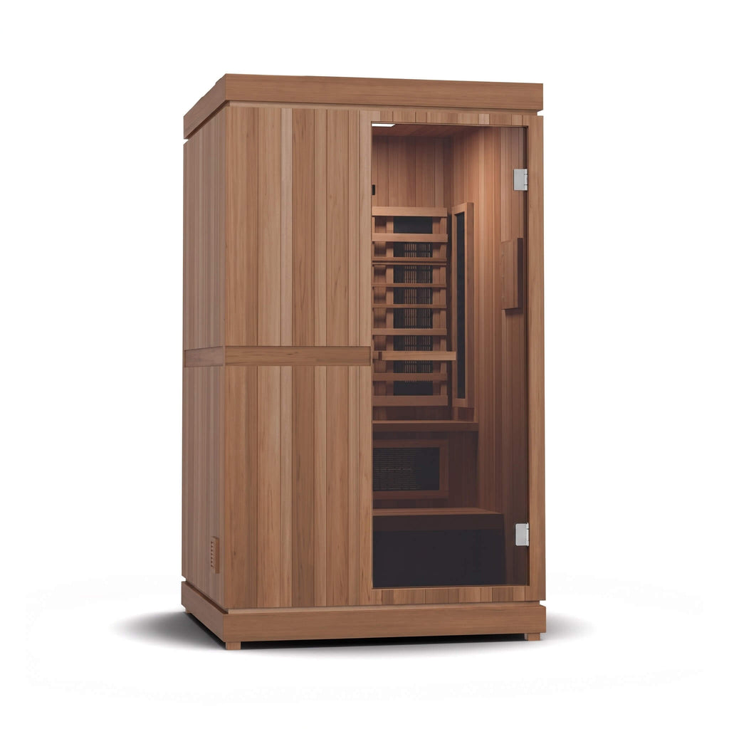 FINNMARK FD-4 Trinity 2 Person Home Sauna With Infrared And 120V Traditional Heater (SAK41865) - Saksby Wholesale - With Clear Light View