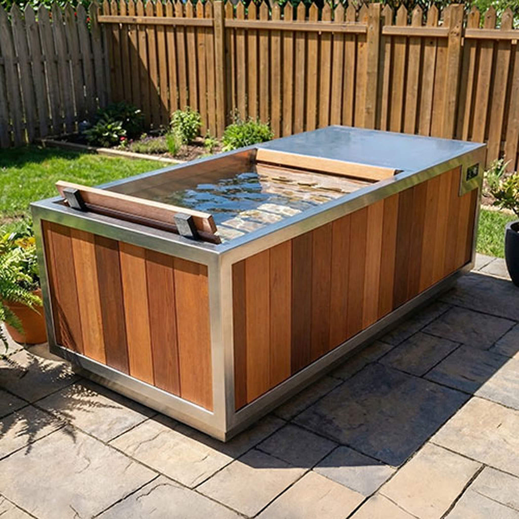 Finnmark SoulCold™ Premium 1-Person Cold And Hot Plunge (SAK85319) - Saksby Wholesale - Lifestyle Back View With Water Inside