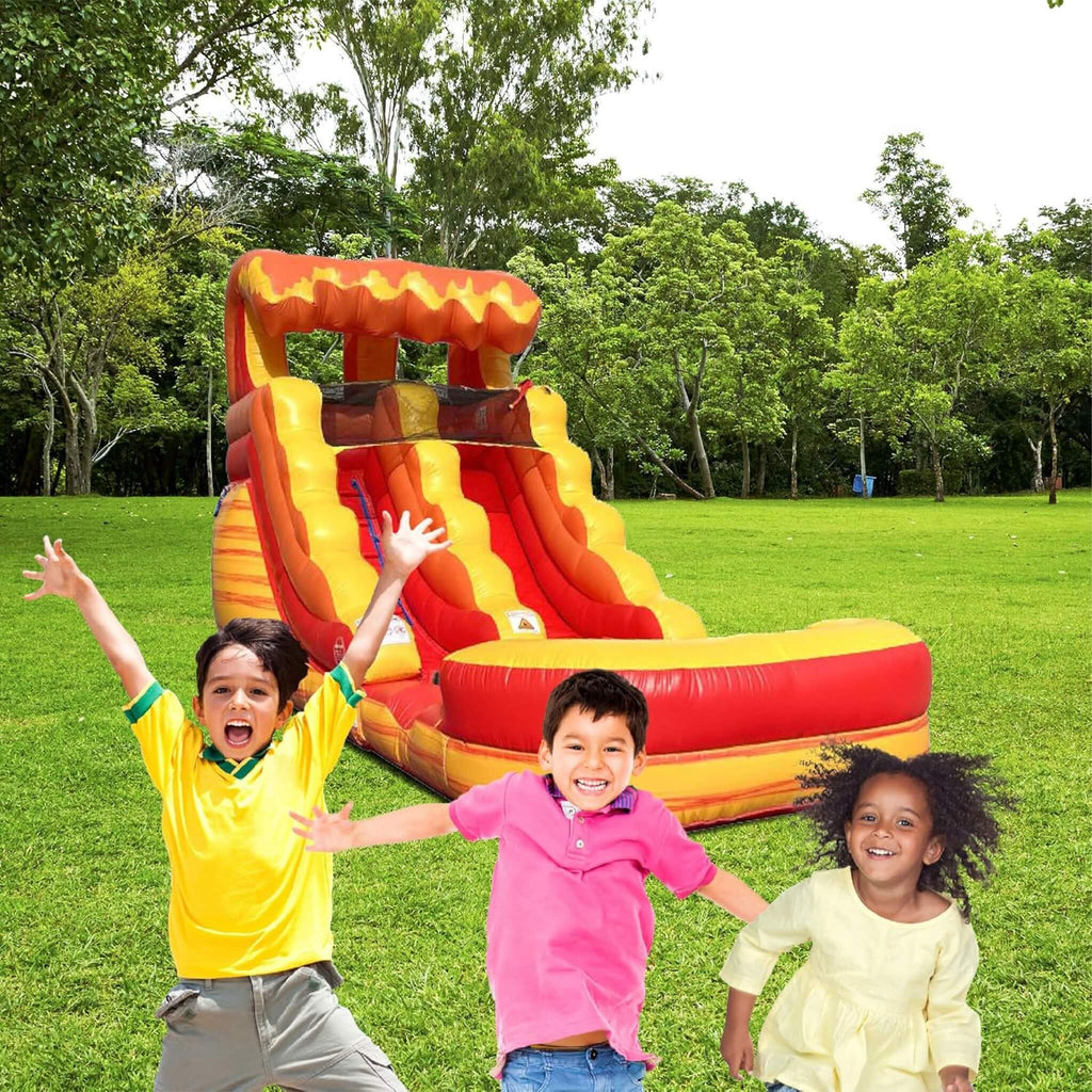 Fire Marble Inflatable Water Slide With Pool And Blower (SAK34567) - Saksby Wholesale - Lifestyle Image With Kids