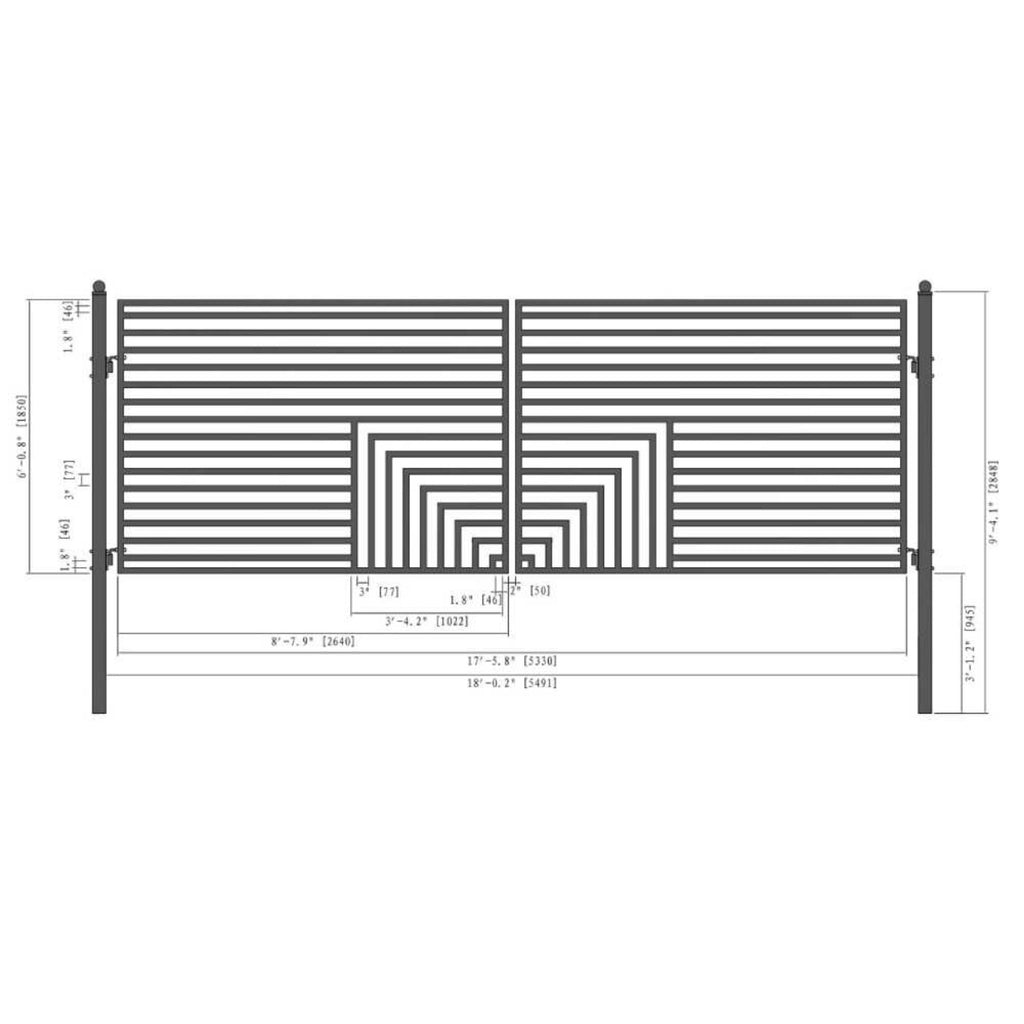 [12-18FT] Florence Powder Coated Galvanized Steel Dual Swing Driveway Gate [DGFLORD-AP] (SAK48168) - Saksby Wholesale - 18FT Dimensions