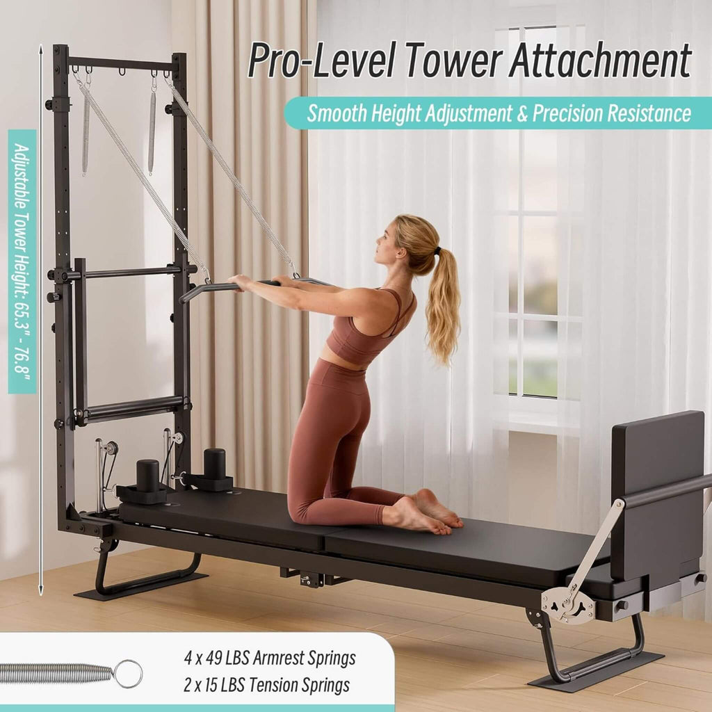 Foldable Dual Resistance Pilates Reformer Machine With Tower (SAK96041) - Saksby Wholesale - Armrest Spring Details