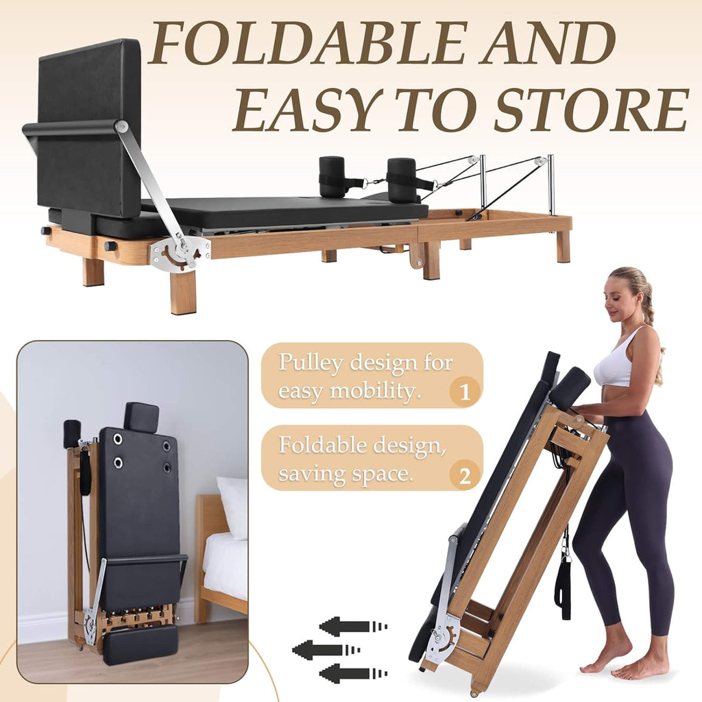 Foldable Dual Resistance Pilates Reformer With Jumpboard (SAK83914) - Saksby Wholesale - Foldable Design