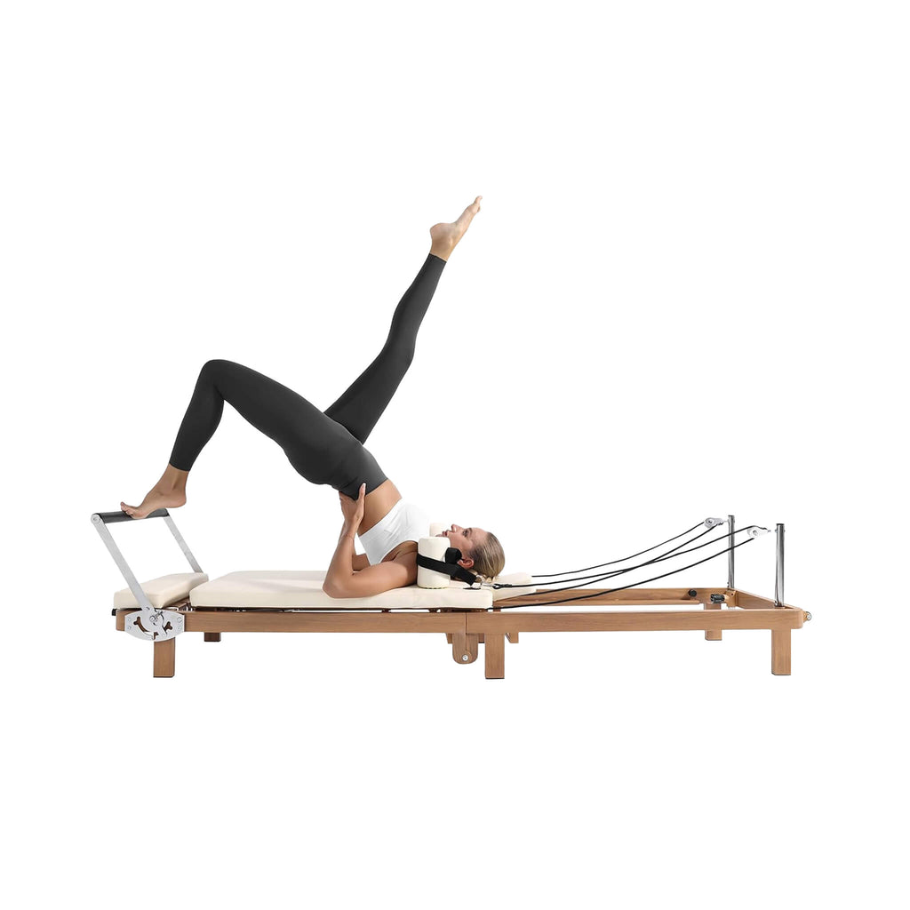 Foldable Dual Resistance Pilates Reformer With Jumpboard (SAK83914) - Saksby Wholesale - White Side Left View