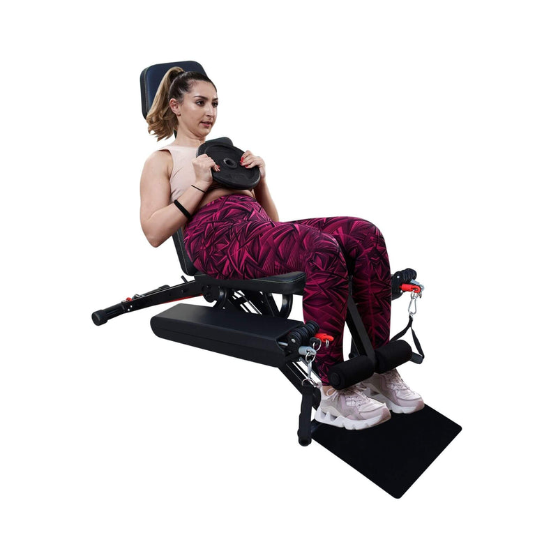 Foldable Multi-Functional Weight Bench For Full-Body Workouts With Resistance Bands, Footrest, And Leg Extender (SAK73642) - Saksby Wholesale - Actual Setup