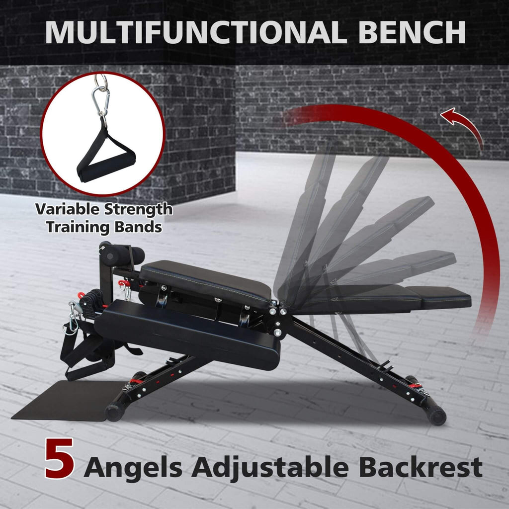 Foldable Multi-Functional Weight Bench For Full-Body Workouts With Resistance Bands, Footrest, And Leg Extender (SAK73642) - Saksby Wholesale - Multifunctional Bench