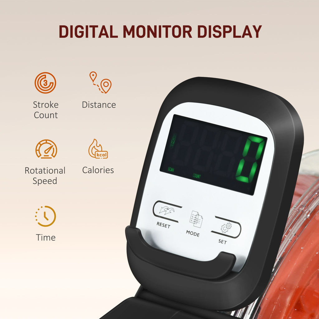 Foldable Water Rowing Machine With Adjustable Resistance, Wheels, LCD Monitor And Tablet Holder (SAK53758) - Saksby Wholesale - Digital Monitor Display