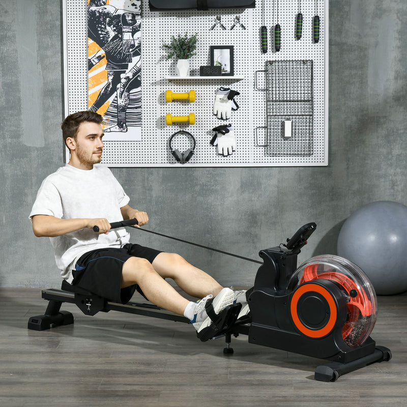 Foldable Water Rowing Machine With Adjustable Resistance, Wheels, LCD Monitor And Tablet Holder (SAK53758) - Saksby Wholesale - Gym Lifestyle