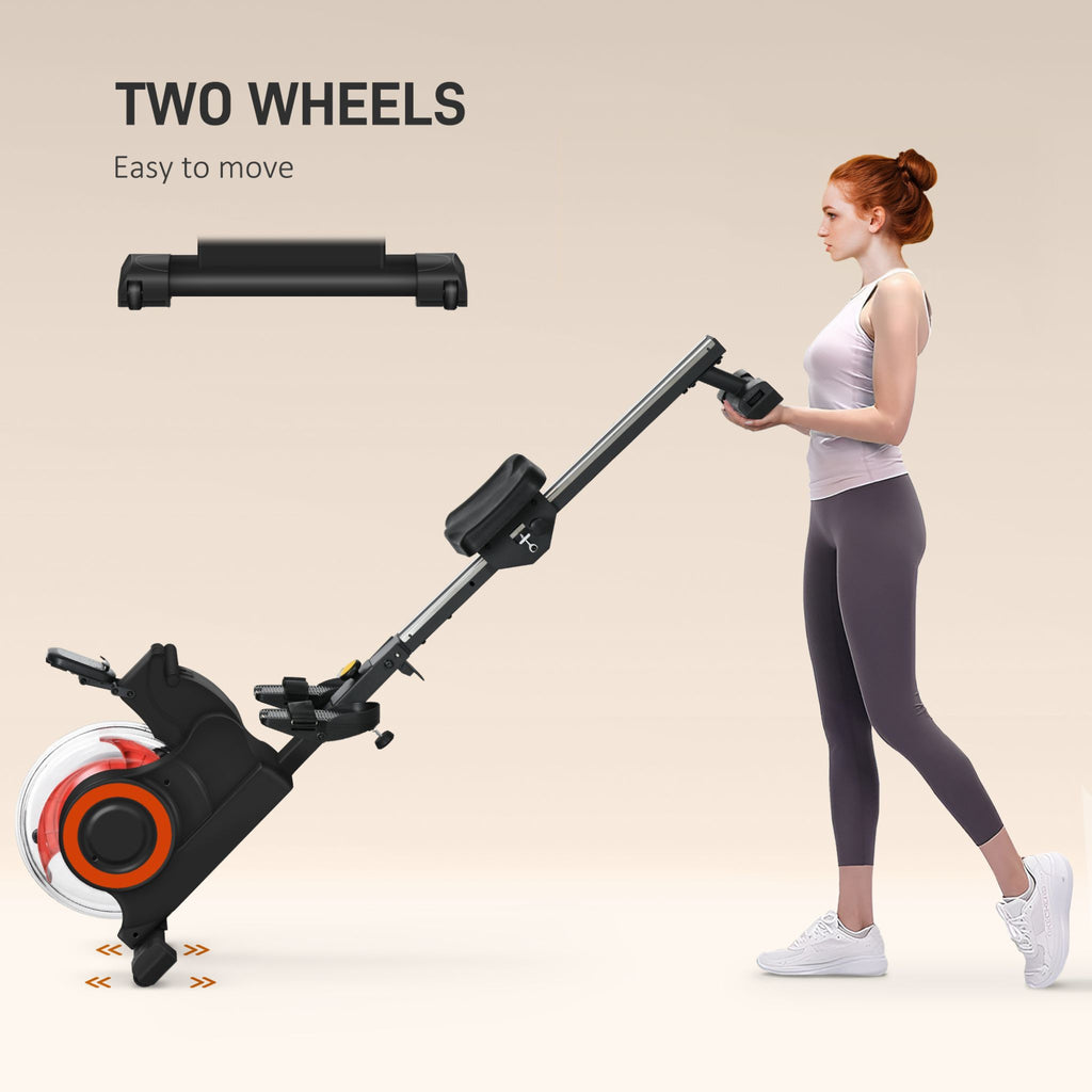 Foldable Water Rowing Machine With Adjustable Resistance, Wheels, LCD Monitor And Tablet Holder (SAK53758) - Saksby Wholesale - Two Wheels