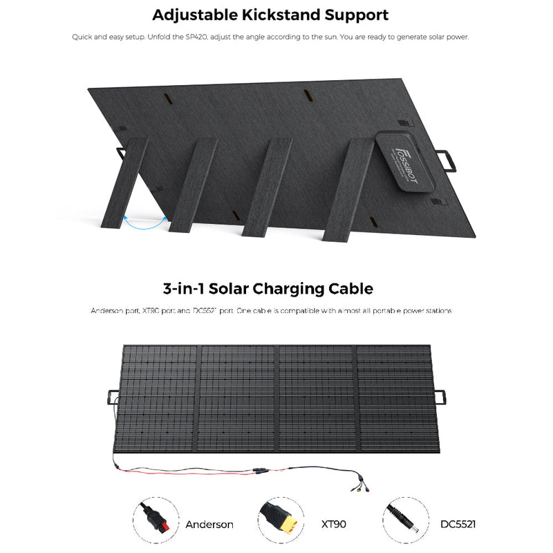 FOSSiBOT SP420 Solar Panel W/ Adjustable Kickstand And MC4 Connector, 420W (SAK123974) - SAKSBY.com - Portable Power Stations - SAKSBY.com