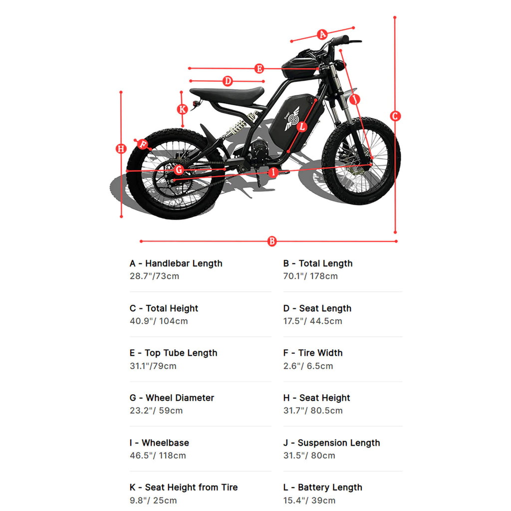 Freego Nova 3 Mid-Drive All-Terrain 28 MPH Speed Electric Motorcycle 3000W Dimensions