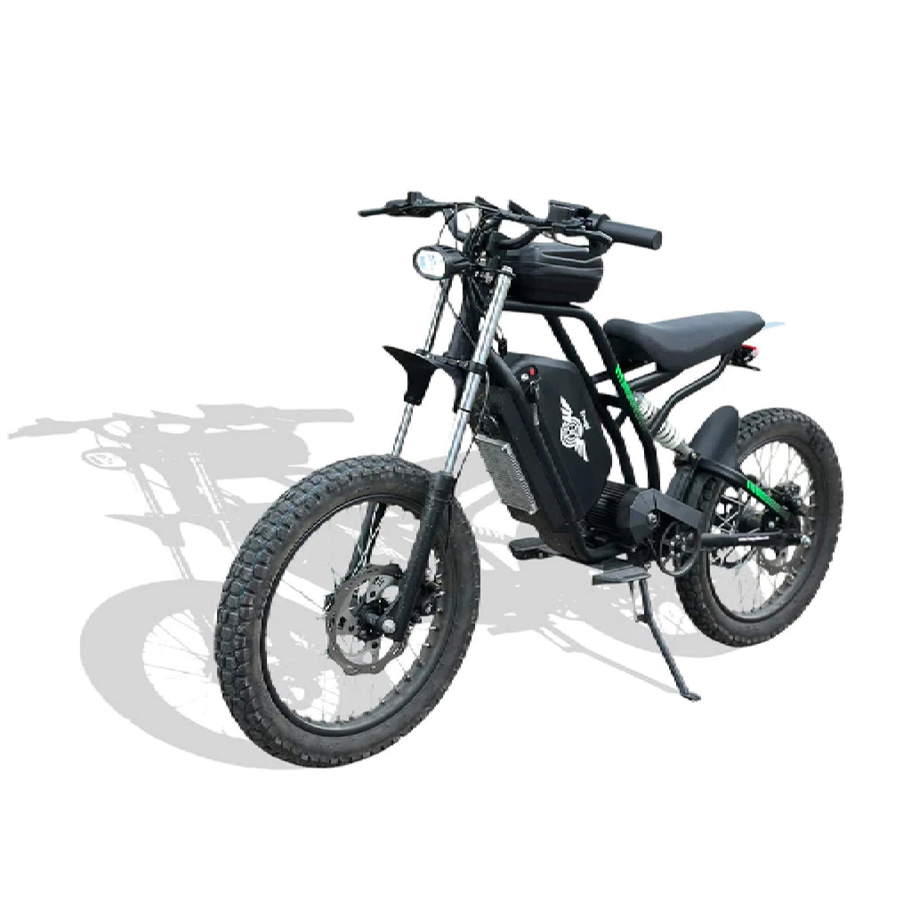 Freego Nova 3 Mid Drive All Terrain 28 MPH Speed Electric Motorcycle, 3000W  (SAK19582) SAKSBY - Back Front Left View