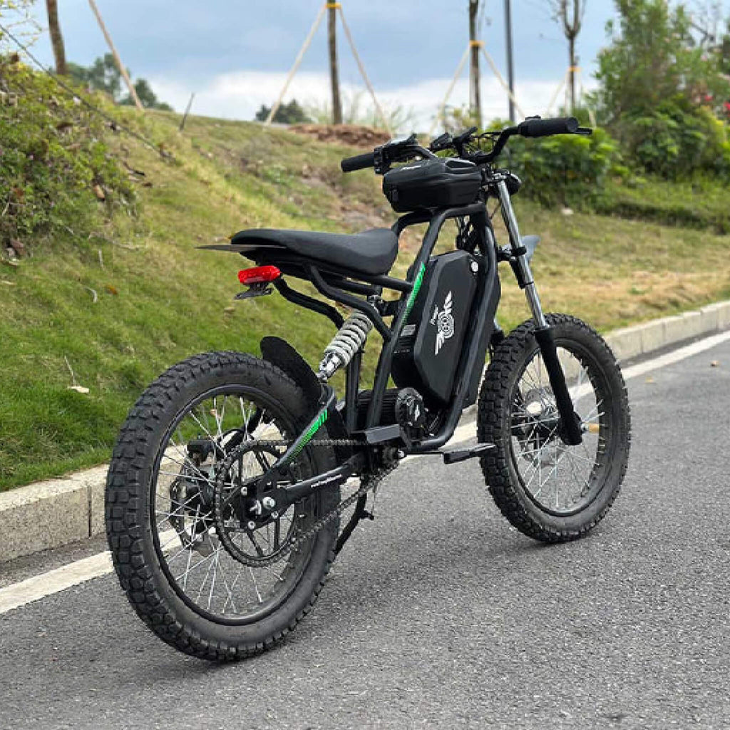 Freego Nova 3 Mid Drive All Terrain 28 MPH Speed Electric Motorcycle, 3000W  (SAK19582) SAKSBY - Lifestyle Back View