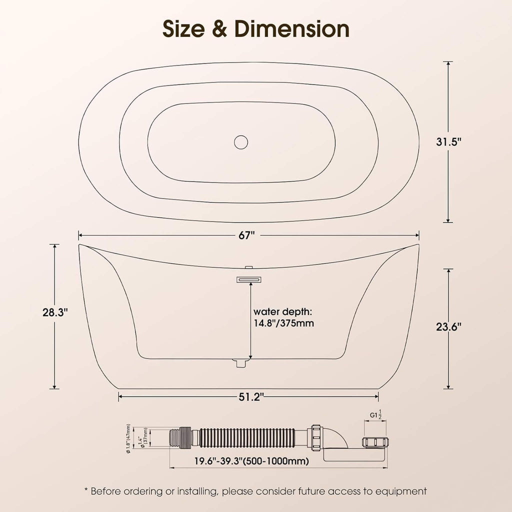 Freestanding Whirlpool Air Bubble LED Massage Bathtub (SAK84026) - Saksby Wholesale - 67-Inch Dimensions