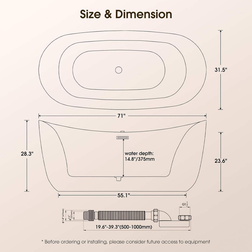 Freestanding Whirlpool Air Bubble LED Massage Bathtub (SAK84026) - Saksby Wholesale - 71-Inch Dimensions