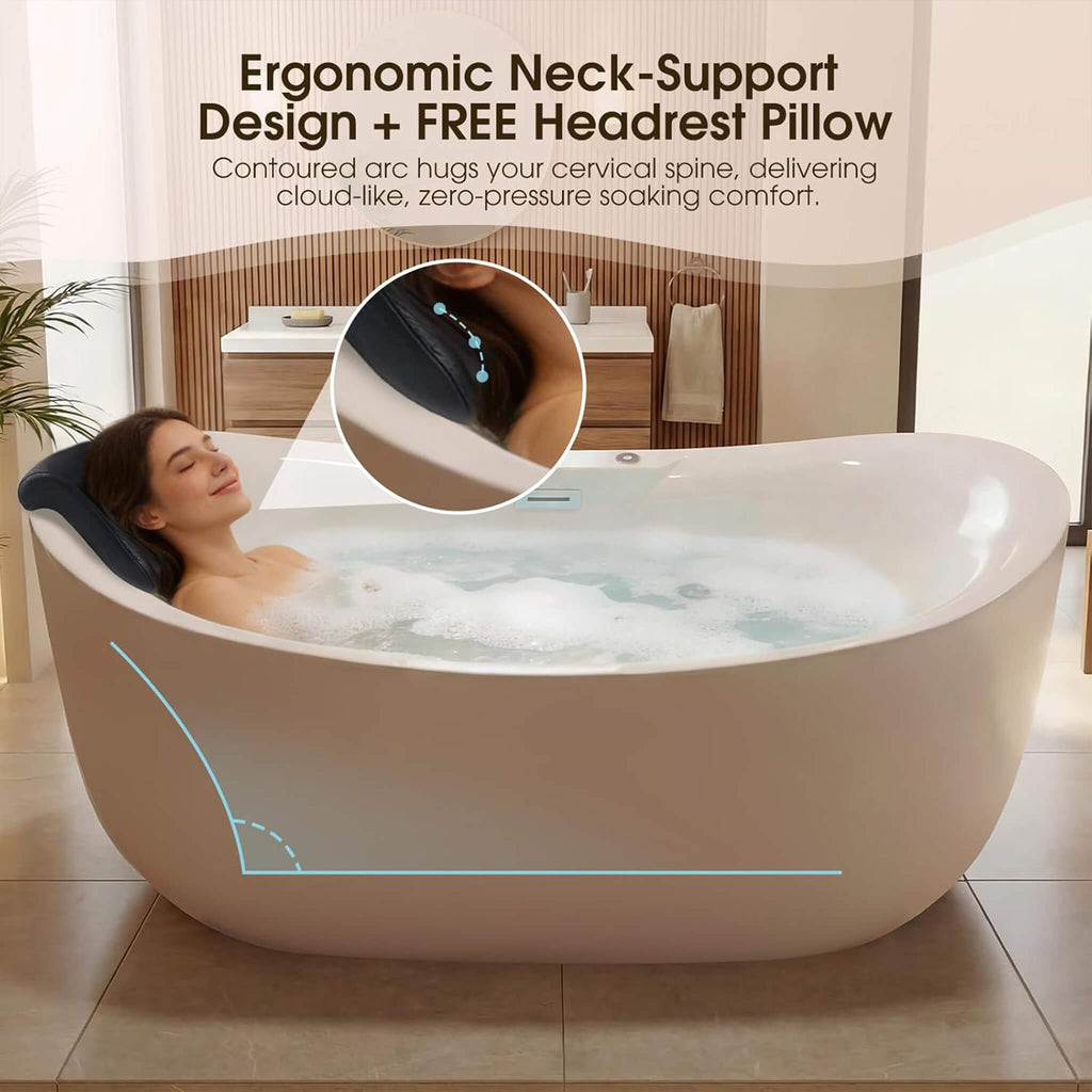 Freestanding Whirlpool Air Bubble LED Massage Bathtub (SAK84026) - Saksby Wholesale - Neck Support