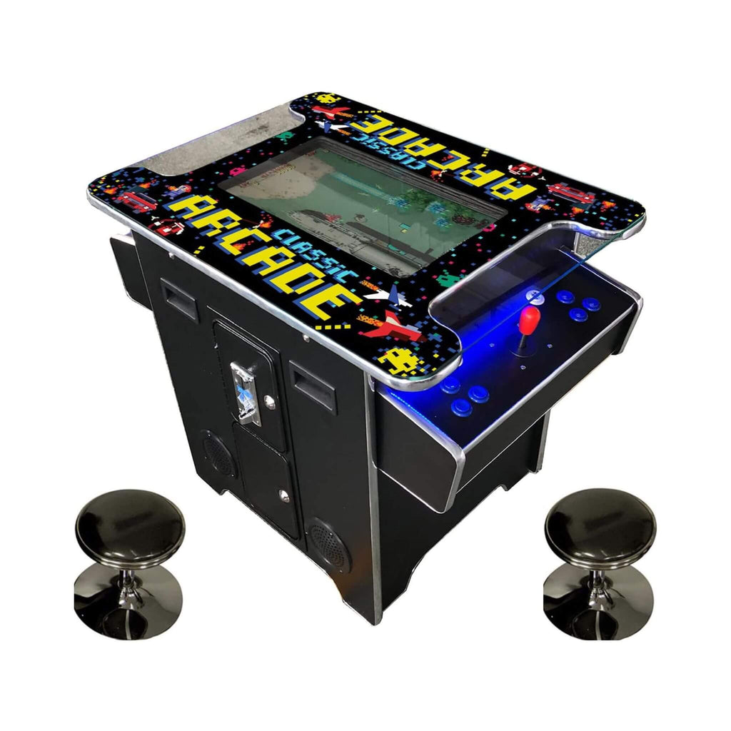 Full-Size Commercial Grade 2-Player Retro Arcade Machine With 60 Games And Stools (SAK86197)  - Saksby Wholesale - Table And Stool View