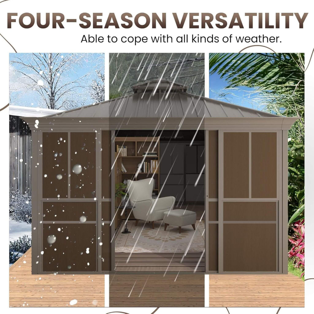 Fully-Enclosed Outdoor Black Sunroom With Lockable Sliding Doors And Galvanized Double Steel Roof (SAK81634)  - Saksby Wholesale - All-Weather Resistant