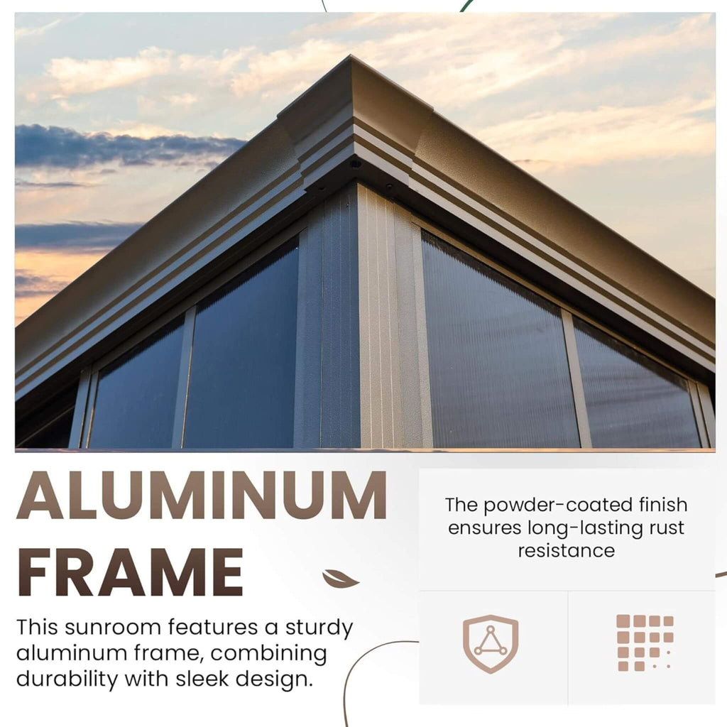 Fully-Enclosed Outdoor Black Sunroom With Lockable Sliding Doors And Galvanized Double Steel Roof (SAK81634)  - Saksby Wholesale - Aluminum Frame