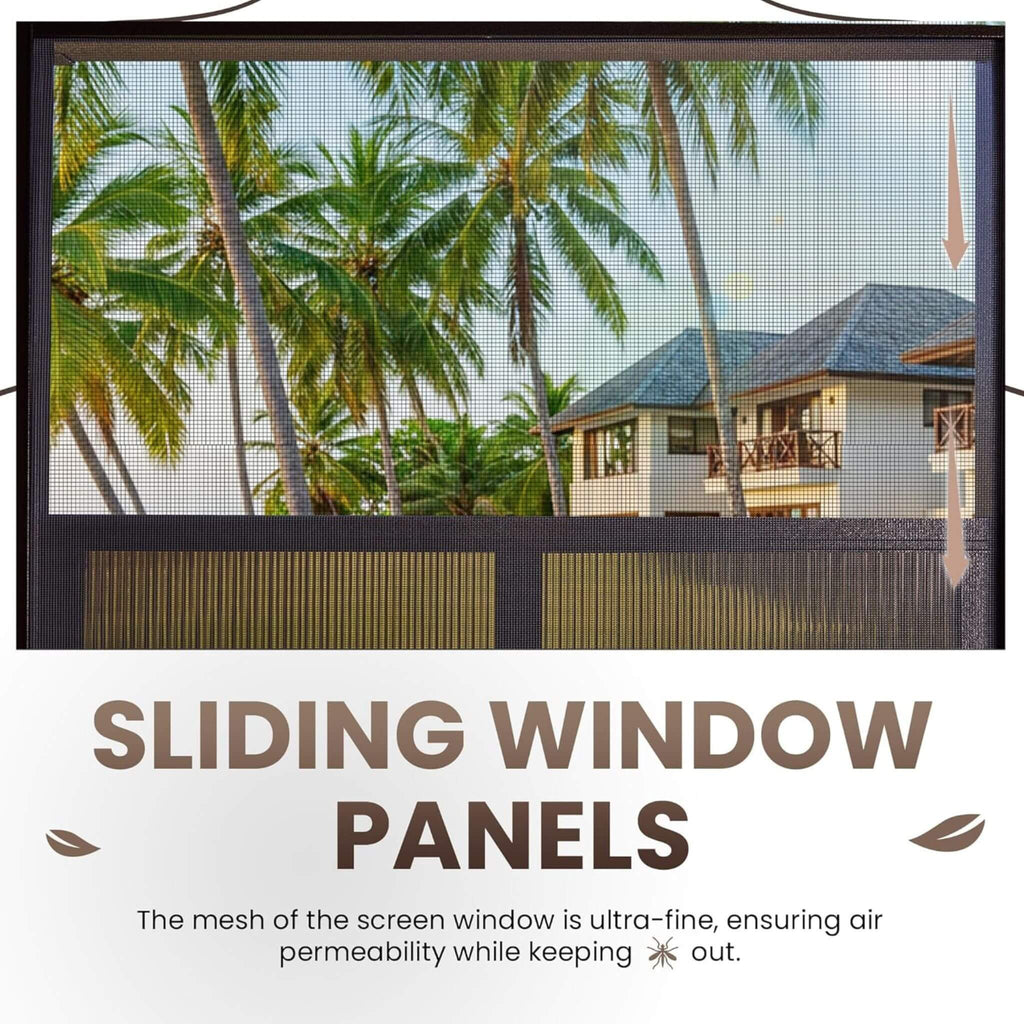 Fully-Enclosed Outdoor Black Sunroom With Lockable Sliding Doors And Galvanized Double Steel Roof (SAK81634)  - Saksby Wholesale - Sliding Window Panel View