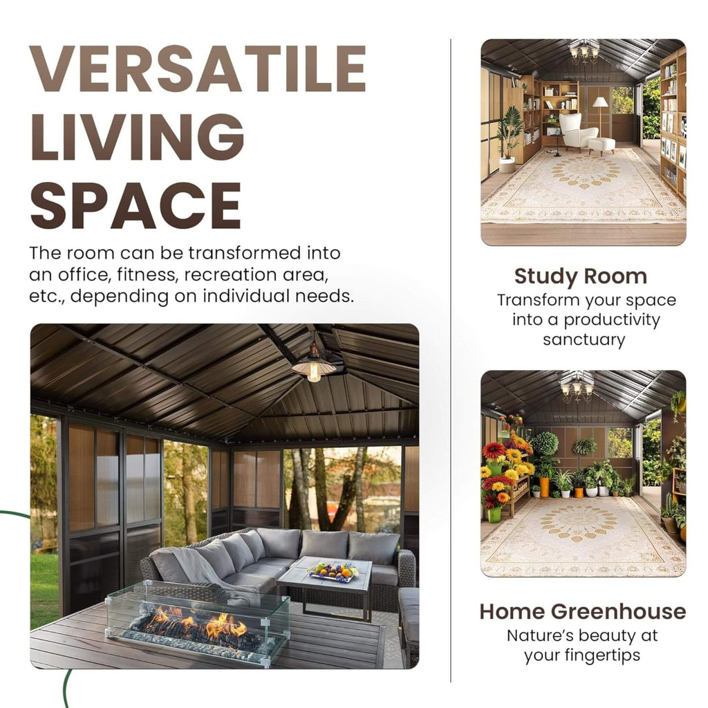 Fully-Enclosed Outdoor Black Sunroom With Lockable Sliding Doors And Galvanized Double Steel Roof (SAK81634)  - Saksby Wholesale - Usage Ideas