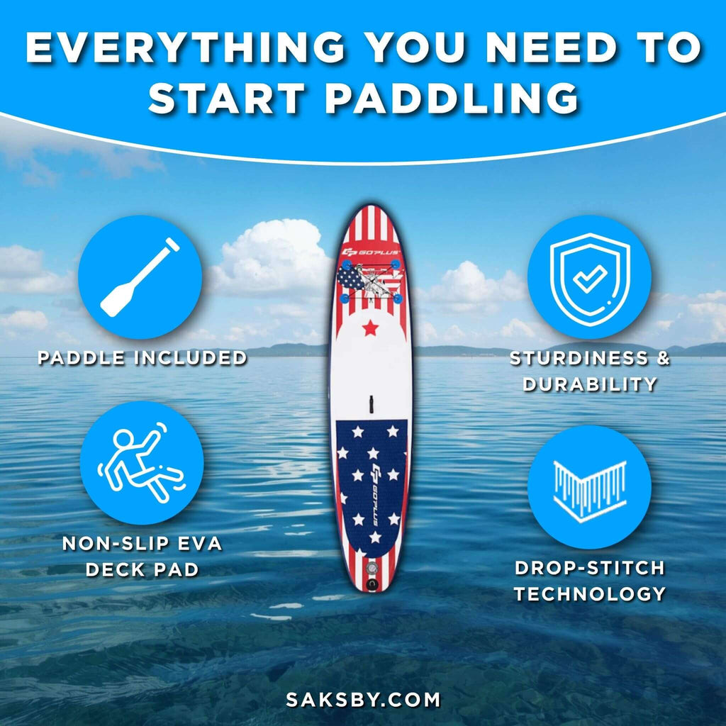 GoPlus 11FT Inflatable Stand Up Surfboard Paddle Board W/ Aluminum Paddle (SAK58739) - Saksby Wholesale - Accessories